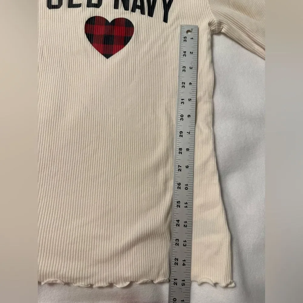 Old Navy Cream Ribbed Top Buffalo check heart Size XL 14-16